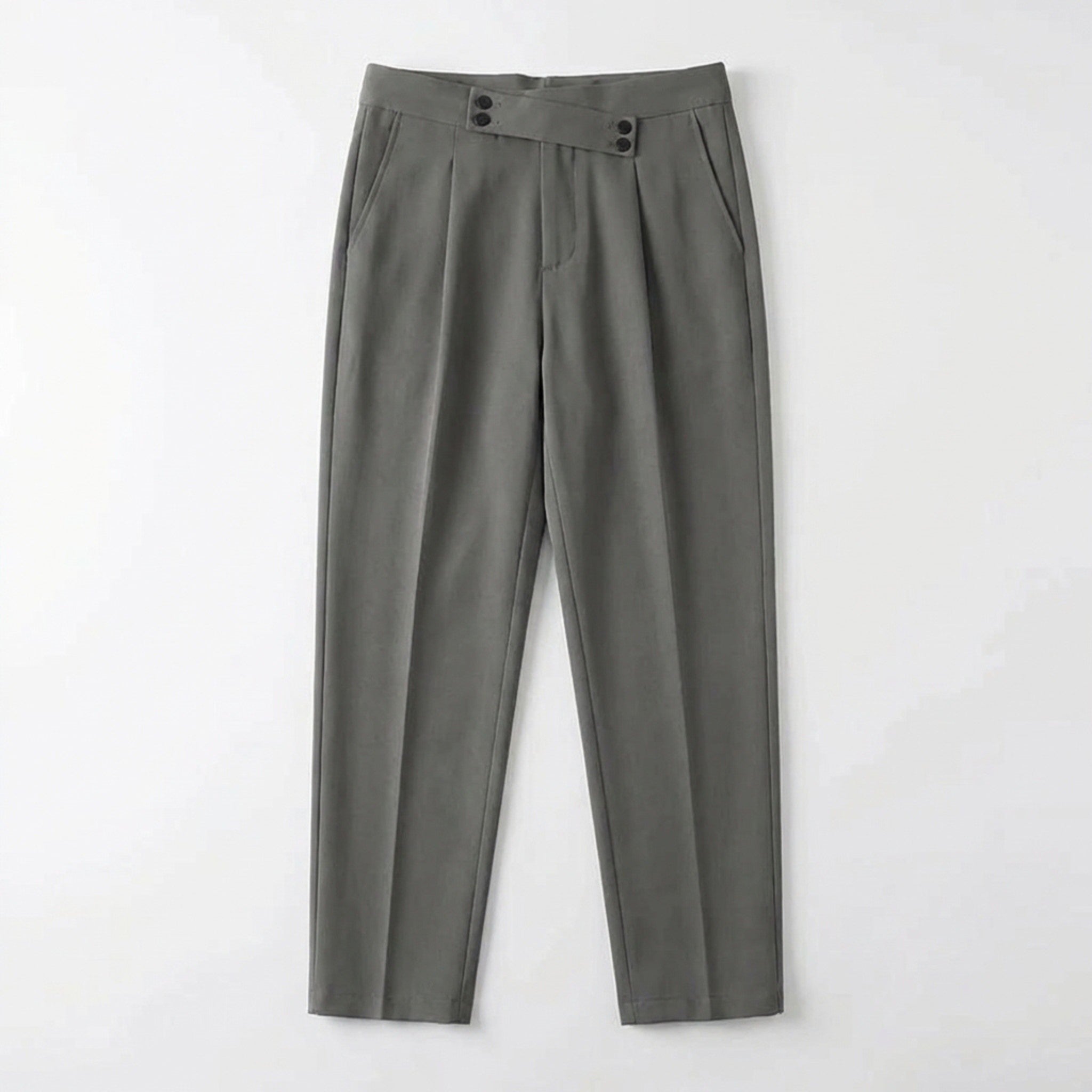 Men’s Pleated Regular Trousers – Straight Leg Button Closure