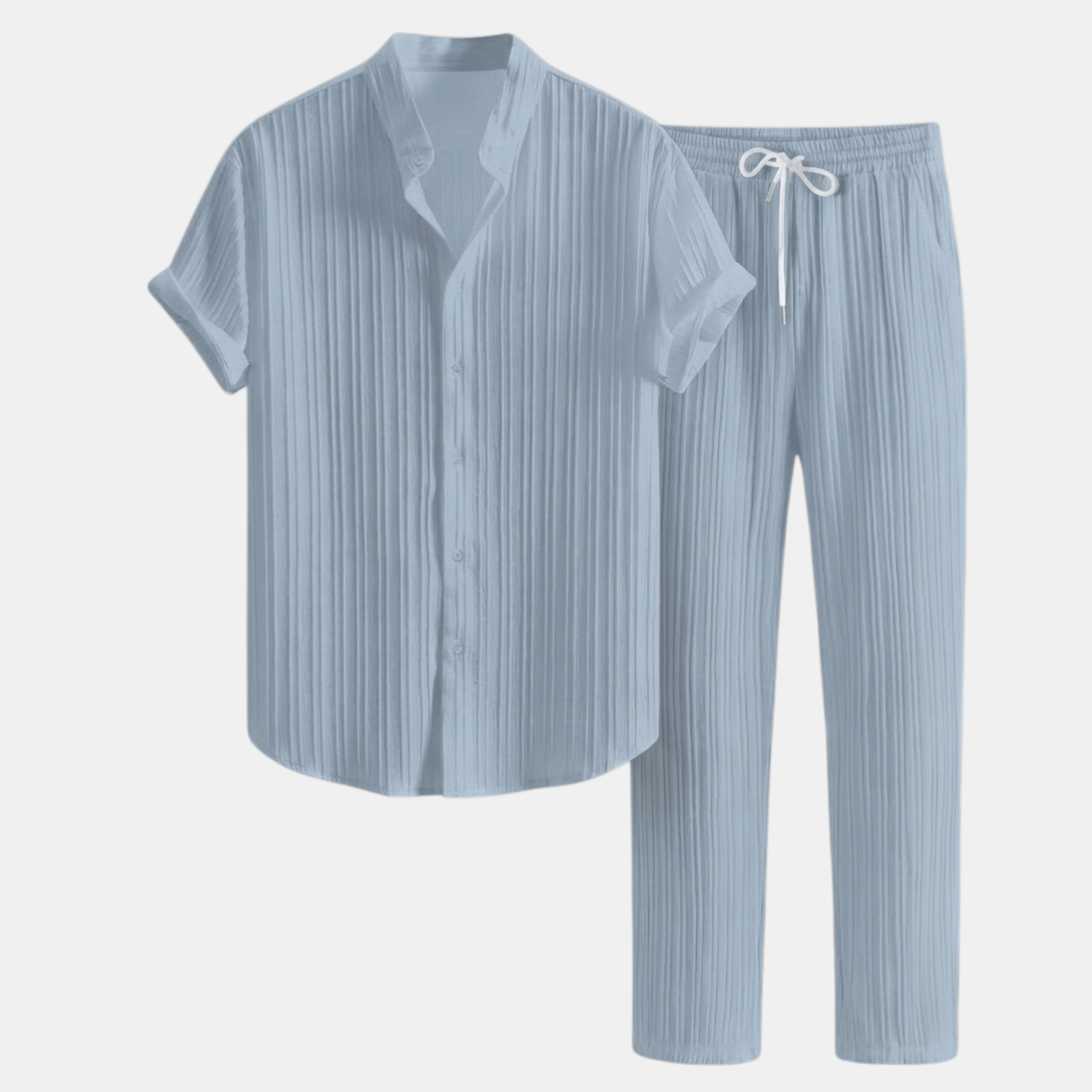 Men’s Pleated Short Sleeve Shirt and Drawstring Trousers Set
