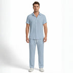 Men’s Pleated Short Sleeve Shirt and Drawstring Trousers Set