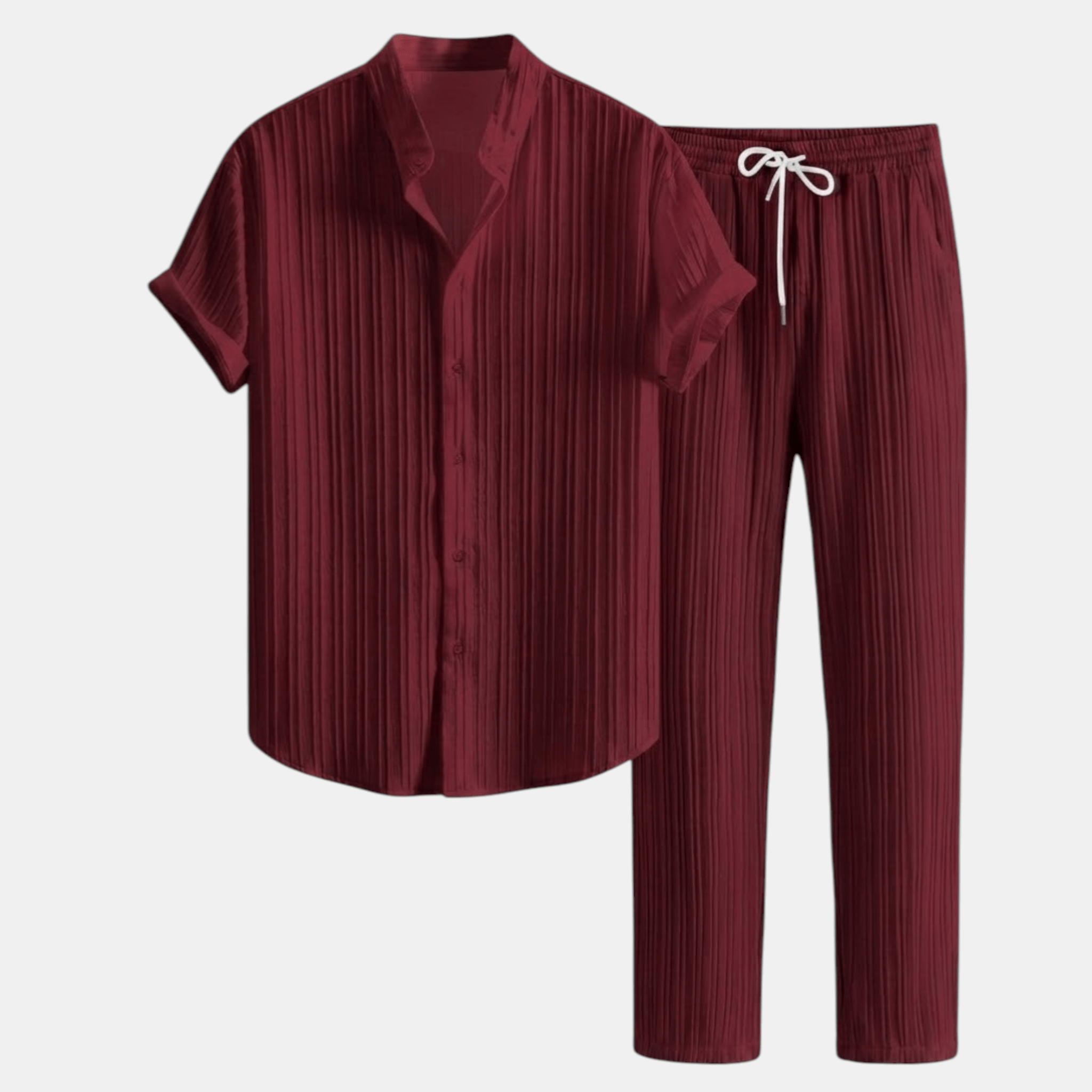Men’s Pleated Short Sleeve Shirt and Drawstring Trousers Set