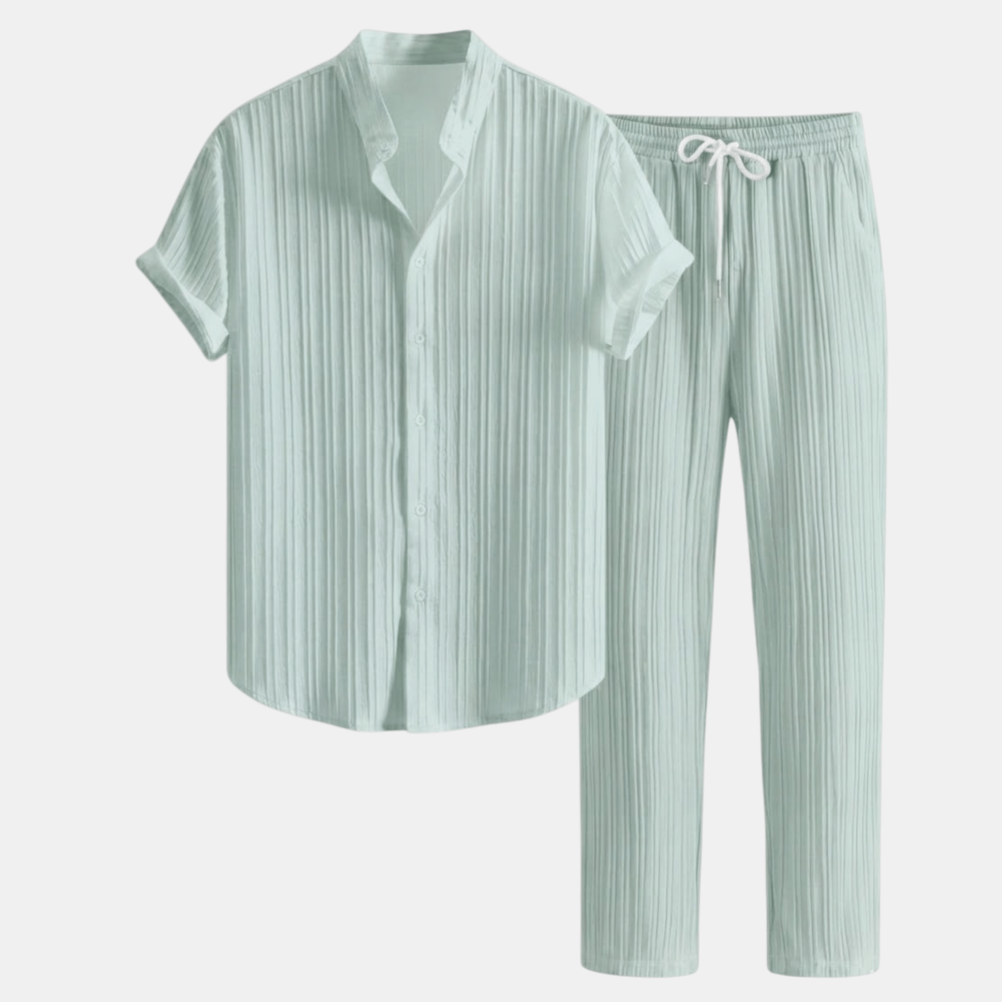 Men’s Pleated Short Sleeve Shirt and Drawstring Trousers Set