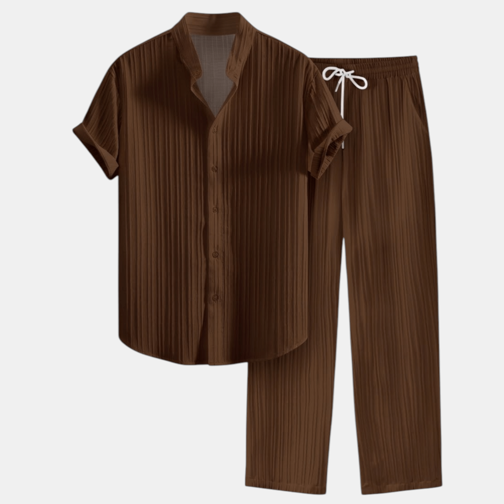 Men’s Pleated Short Sleeve Shirt and Drawstring Trousers Set