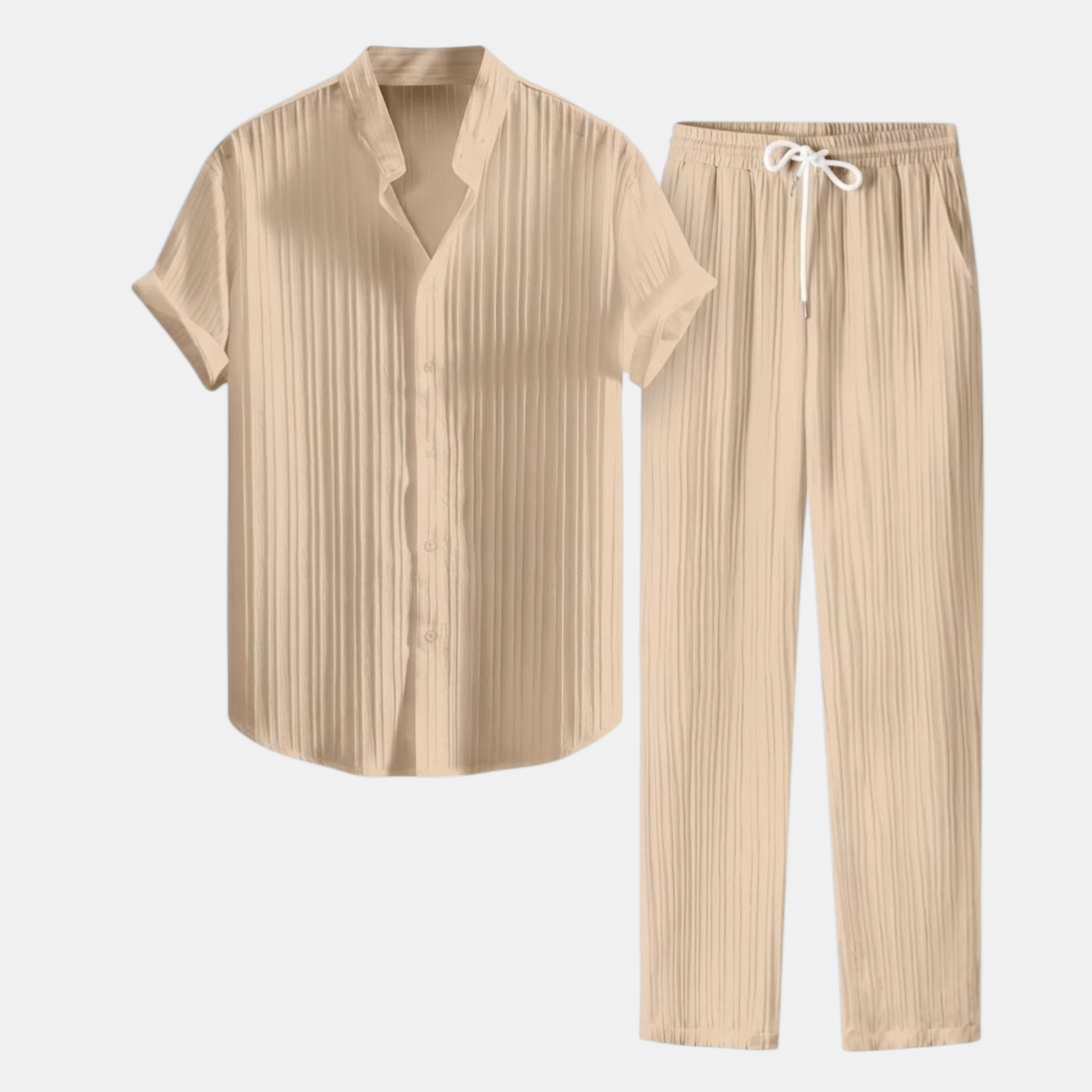 Men’s Pleated Short Sleeve Shirt and Drawstring Trousers Set