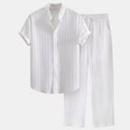 Men’s Pleated Short Sleeve Shirt and Drawstring Trousers Set