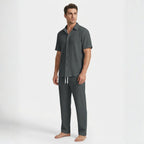 Men’s Pleated Short Sleeve Shirt and Drawstring Trousers Set