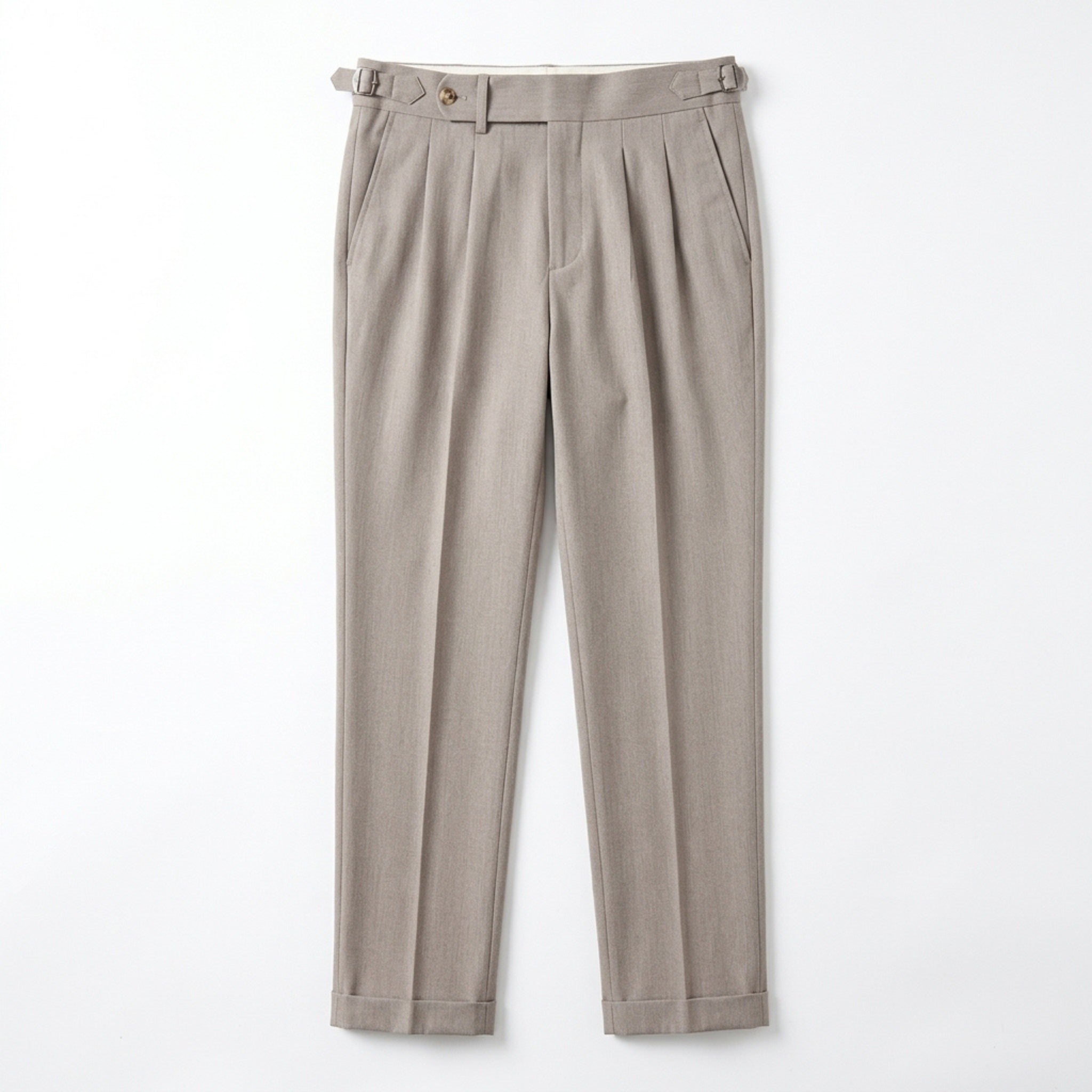 Men’s Pleated Straight Leg Trousers – Adjustable Waist Detail