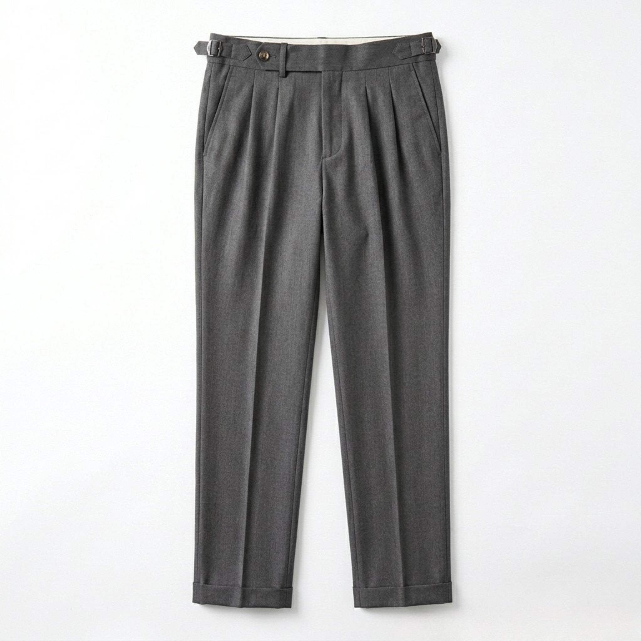 Men’s Pleated Straight Leg Trousers – Adjustable Waist Detail