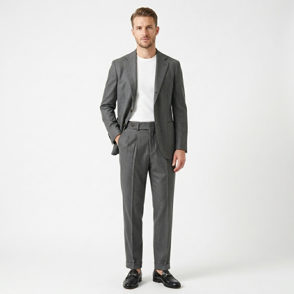 Men’s Pleated Straight Leg Trousers – Adjustable Waist Detail