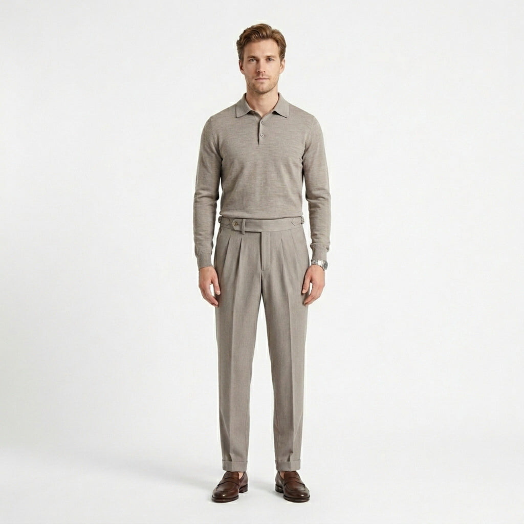 Men’s Pleated Straight Leg Trousers – Adjustable Waist Detail