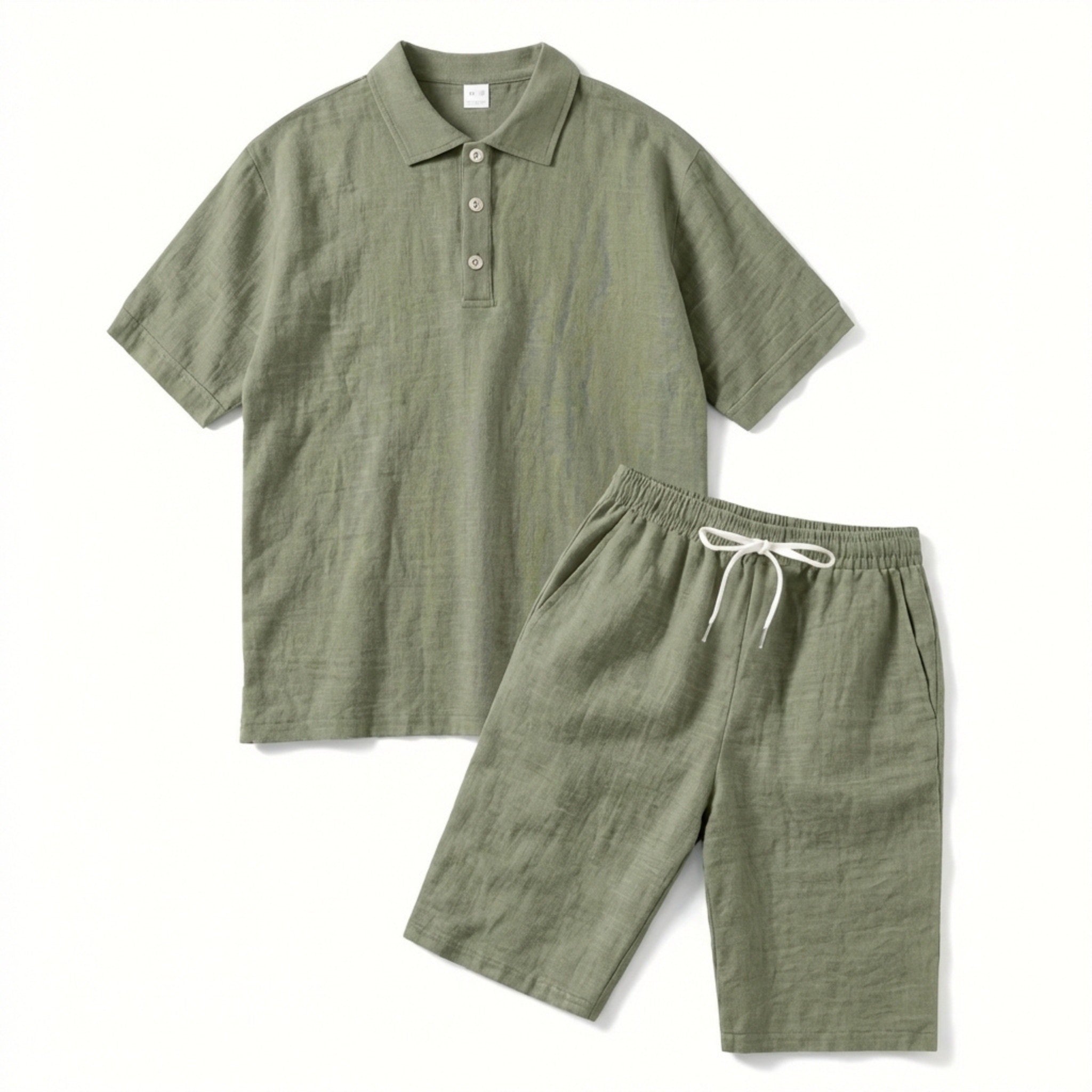 Men’s Short Sleeve Polo and Shorts Set – Solid Color Casual Style