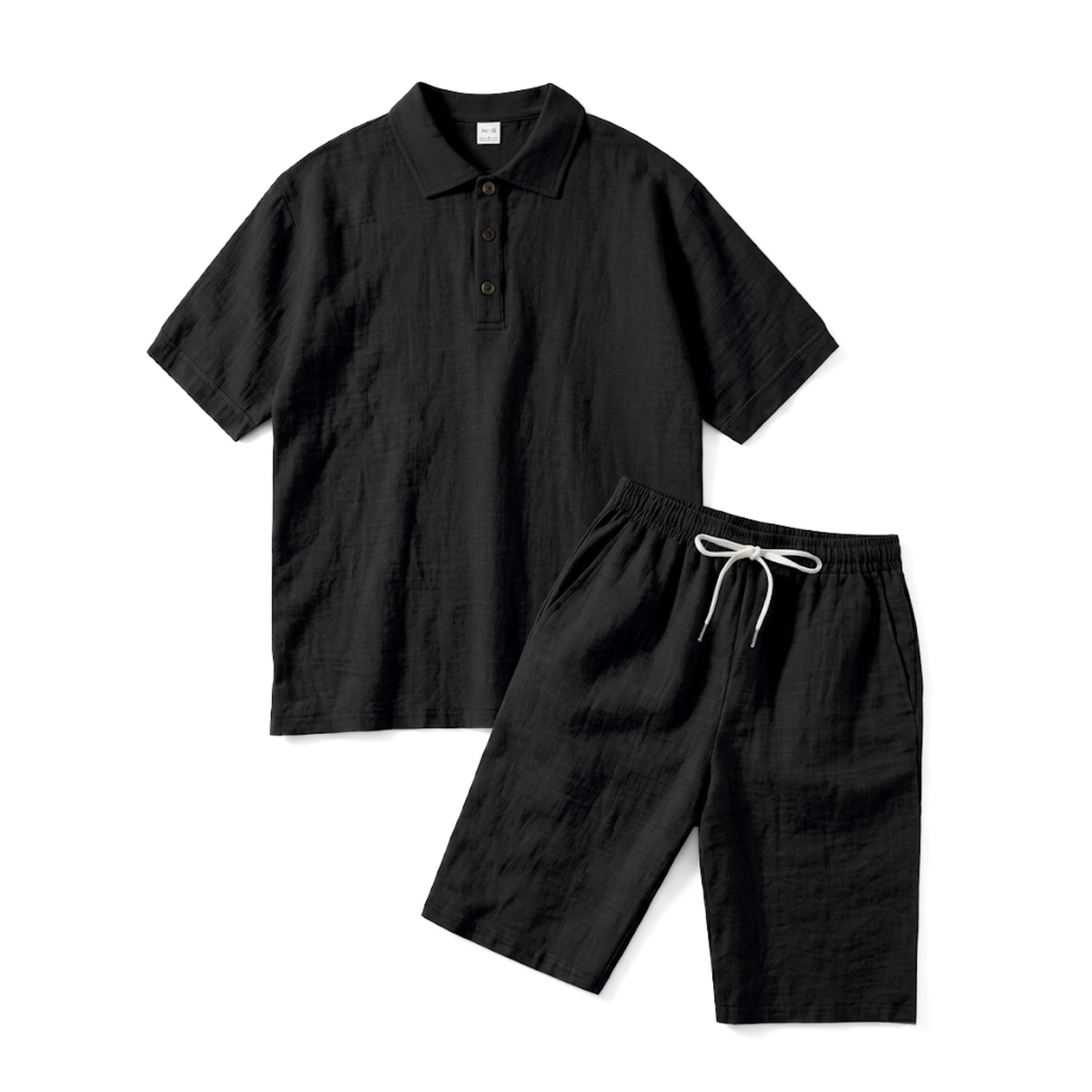 Men’s Short Sleeve Polo and Shorts Set – Solid Color Casual Style
