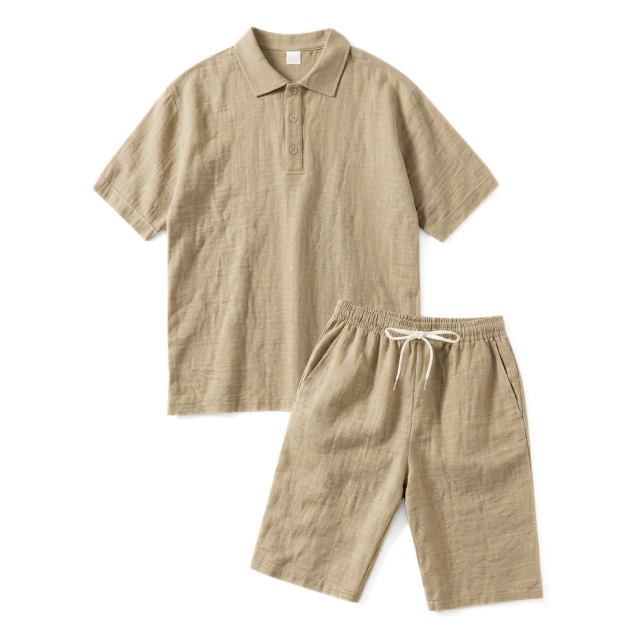 Men’s Short Sleeve Polo and Shorts Set – Solid Color Casual Style