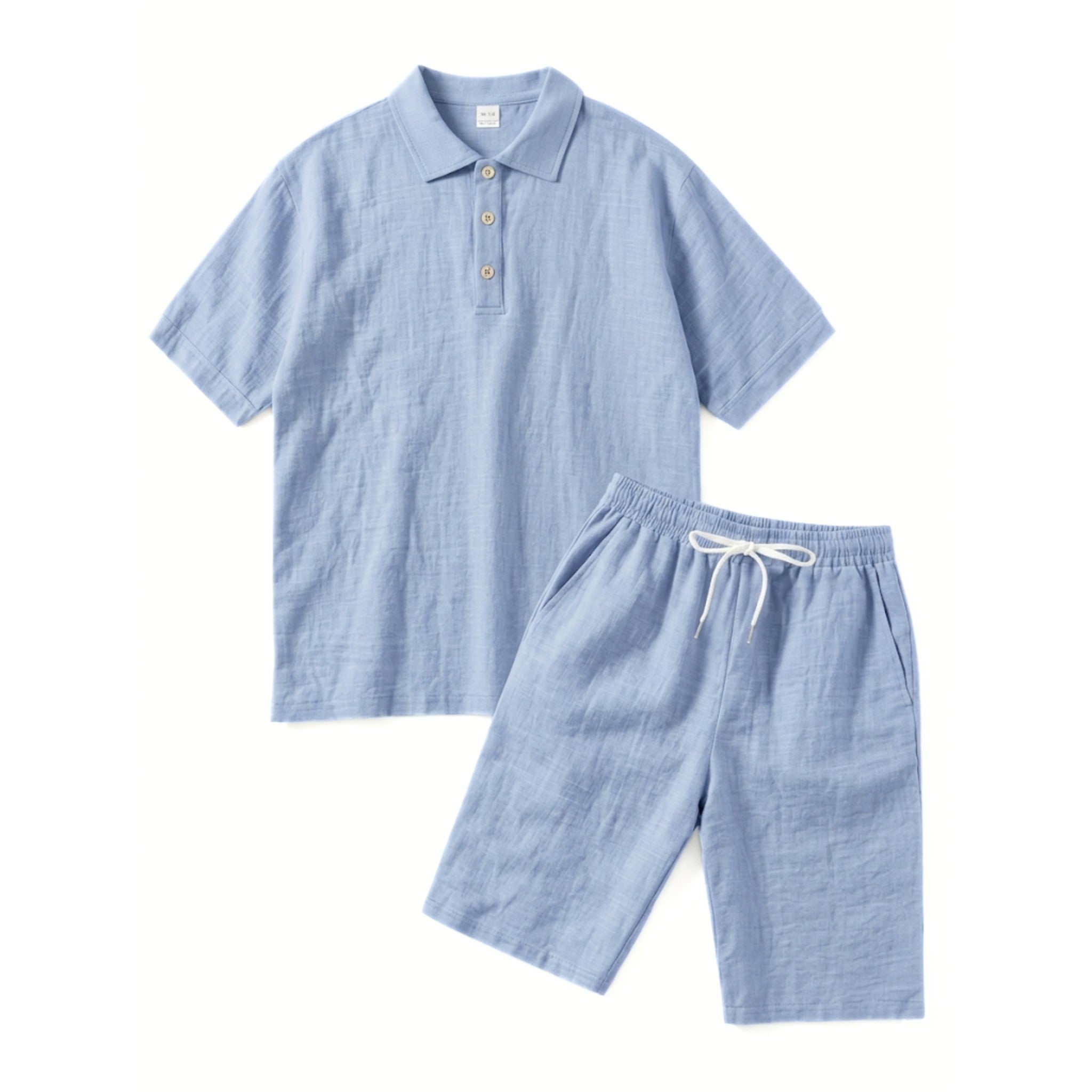Men’s Short Sleeve Polo and Shorts Set – Solid Color Casual Style