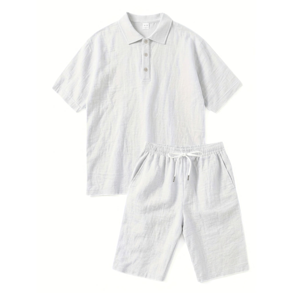 Men’s Short Sleeve Polo and Shorts Set – Solid Color Casual Style