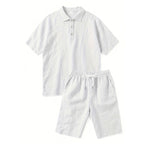 Men’s Short Sleeve Polo and Shorts Set – Solid Color Casual Style