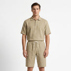 Men’s Short Sleeve Polo and Shorts Set – Solid Color Casual Style