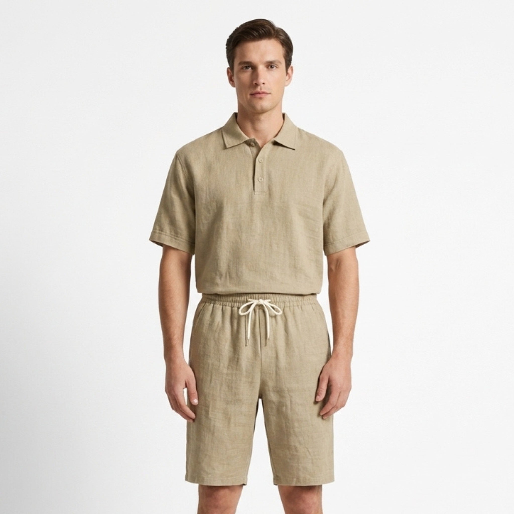 Men’s Short Sleeve Polo and Shorts Set – Solid Color Casual Style