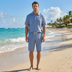 Men’s Short Sleeve Polo and Shorts Set – Solid Color Casual Style