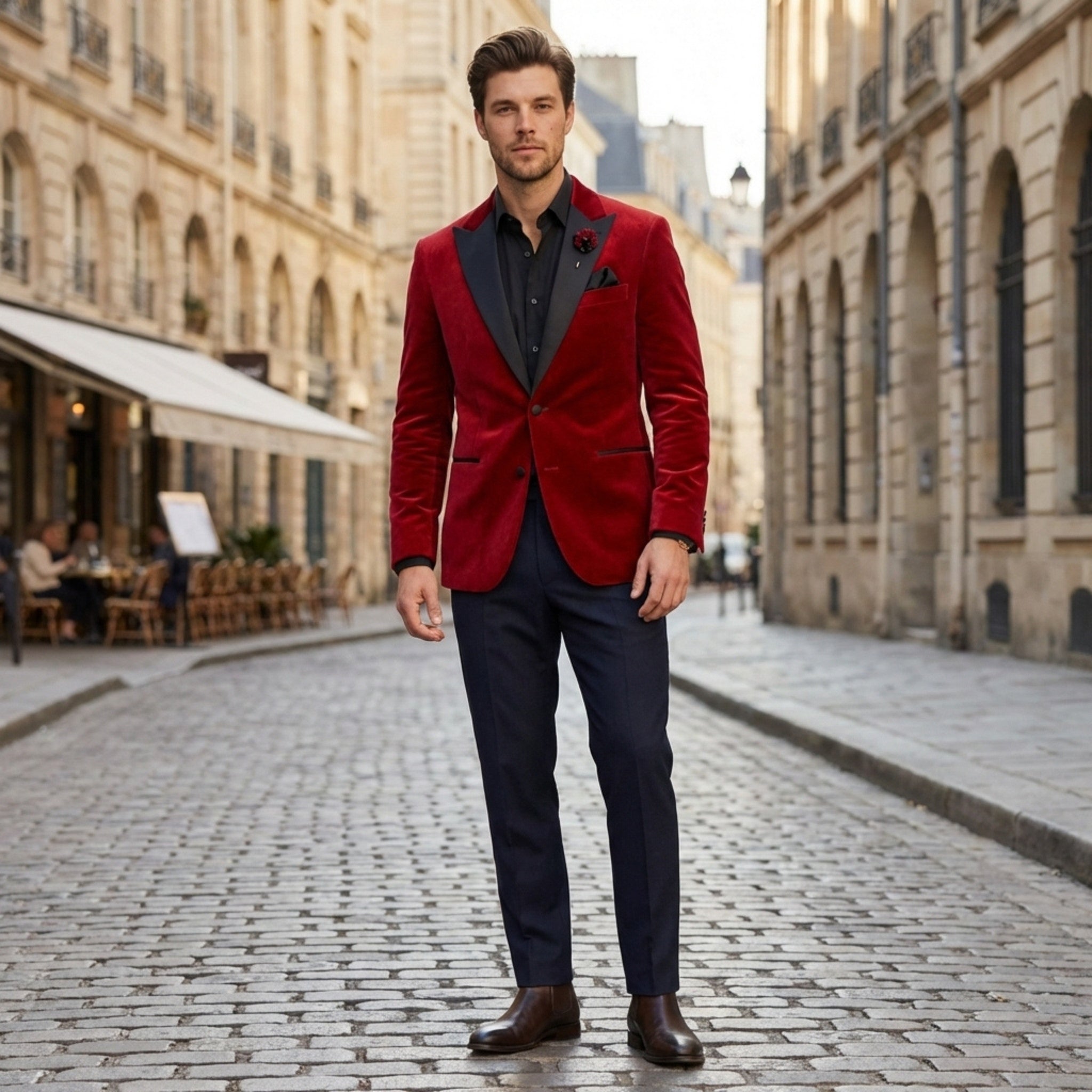 Men’s Vintage Velvet Solid Colour Blazer – Regular Standard Fit Single Breasted One Button