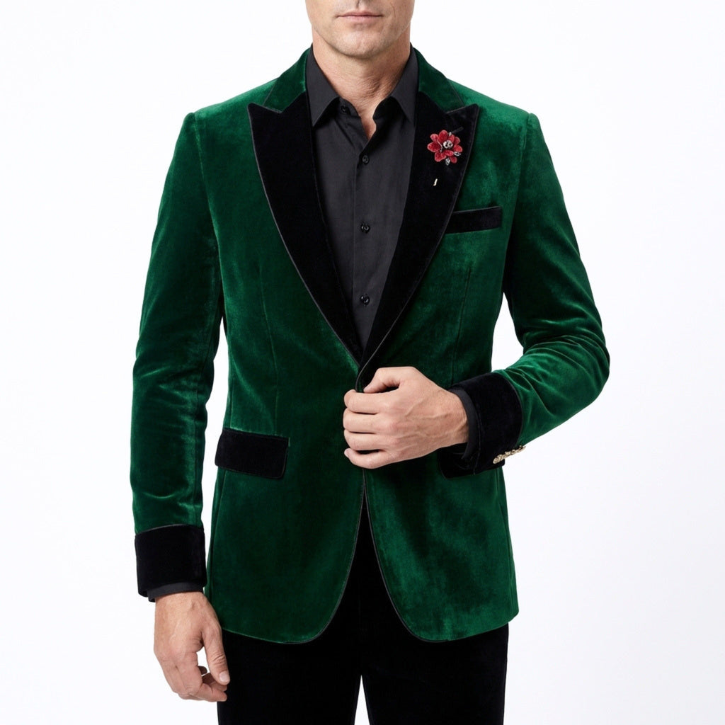 Men’s Vintage Velvet Solid Colour Blazer – Regular Standard Fit Single Breasted One Button