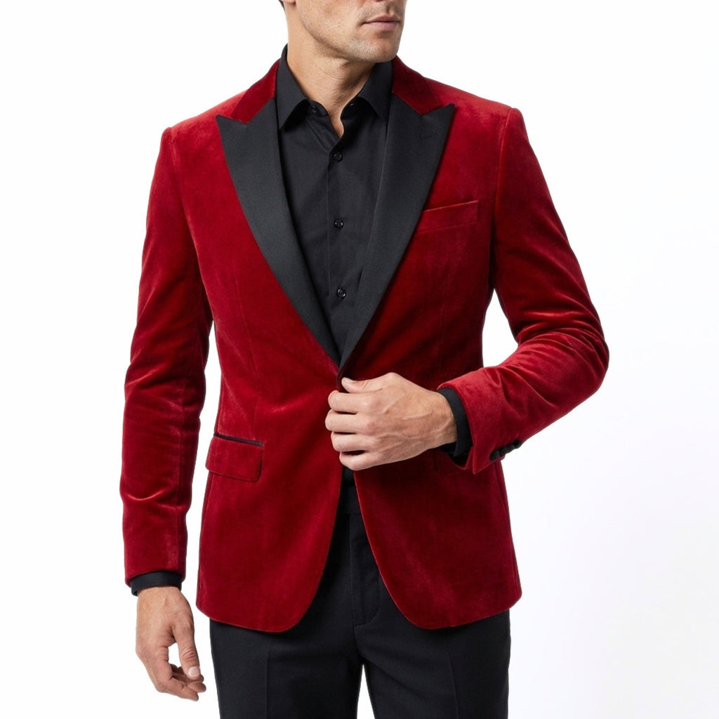Men’s Vintage Velvet Solid Colour Blazer – Regular Standard Fit Single Breasted One Button