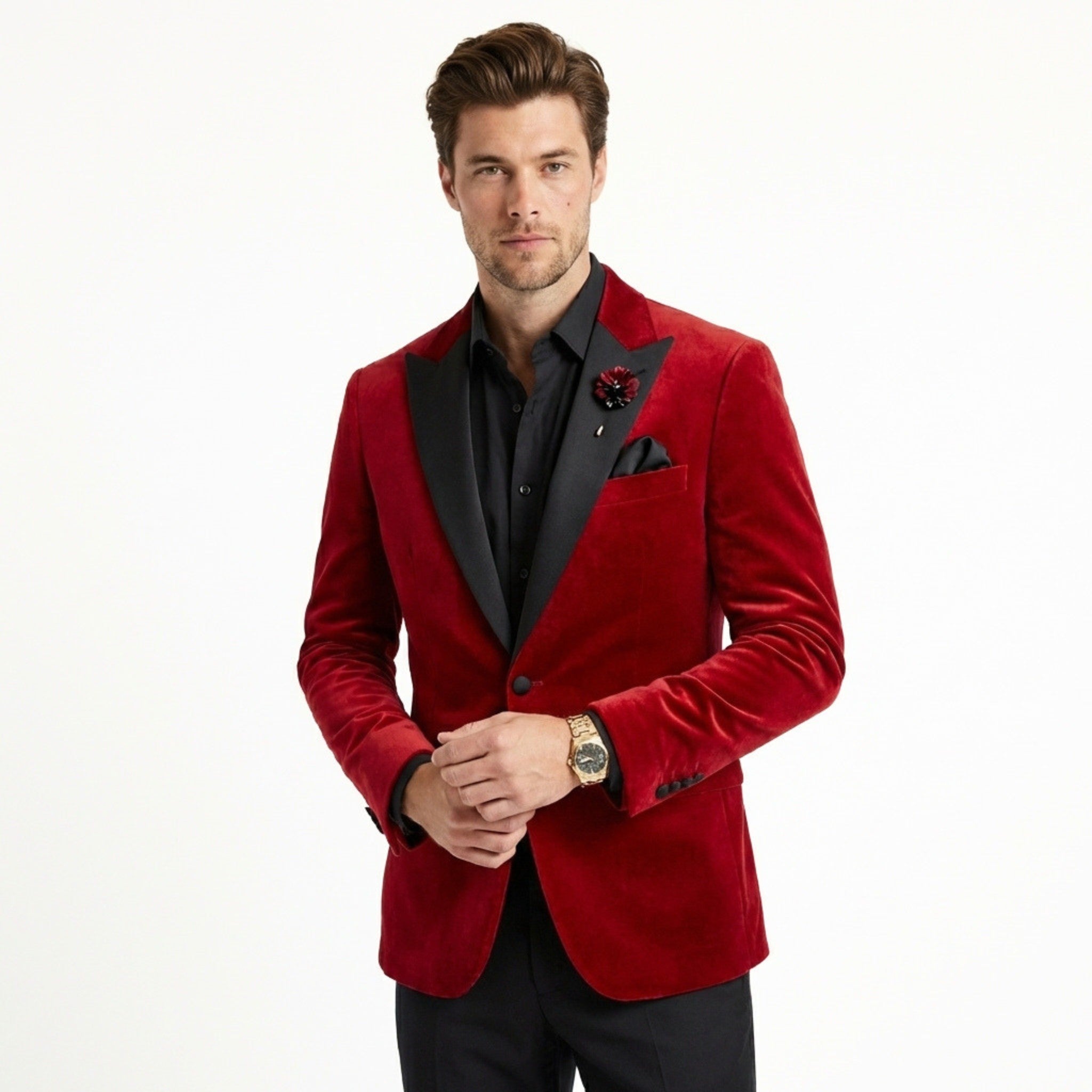 Men’s Vintage Velvet Solid Colour Blazer – Regular Standard Fit Single Breasted One Button