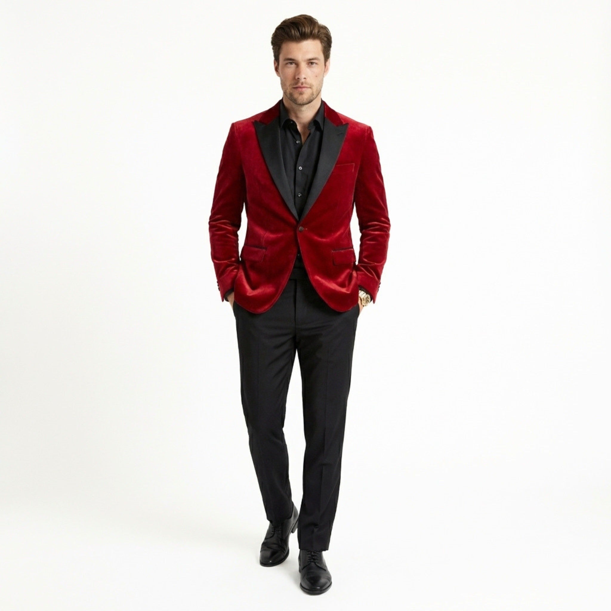Men’s Vintage Velvet Solid Colour Blazer – Regular Standard Fit Single Breasted One Button