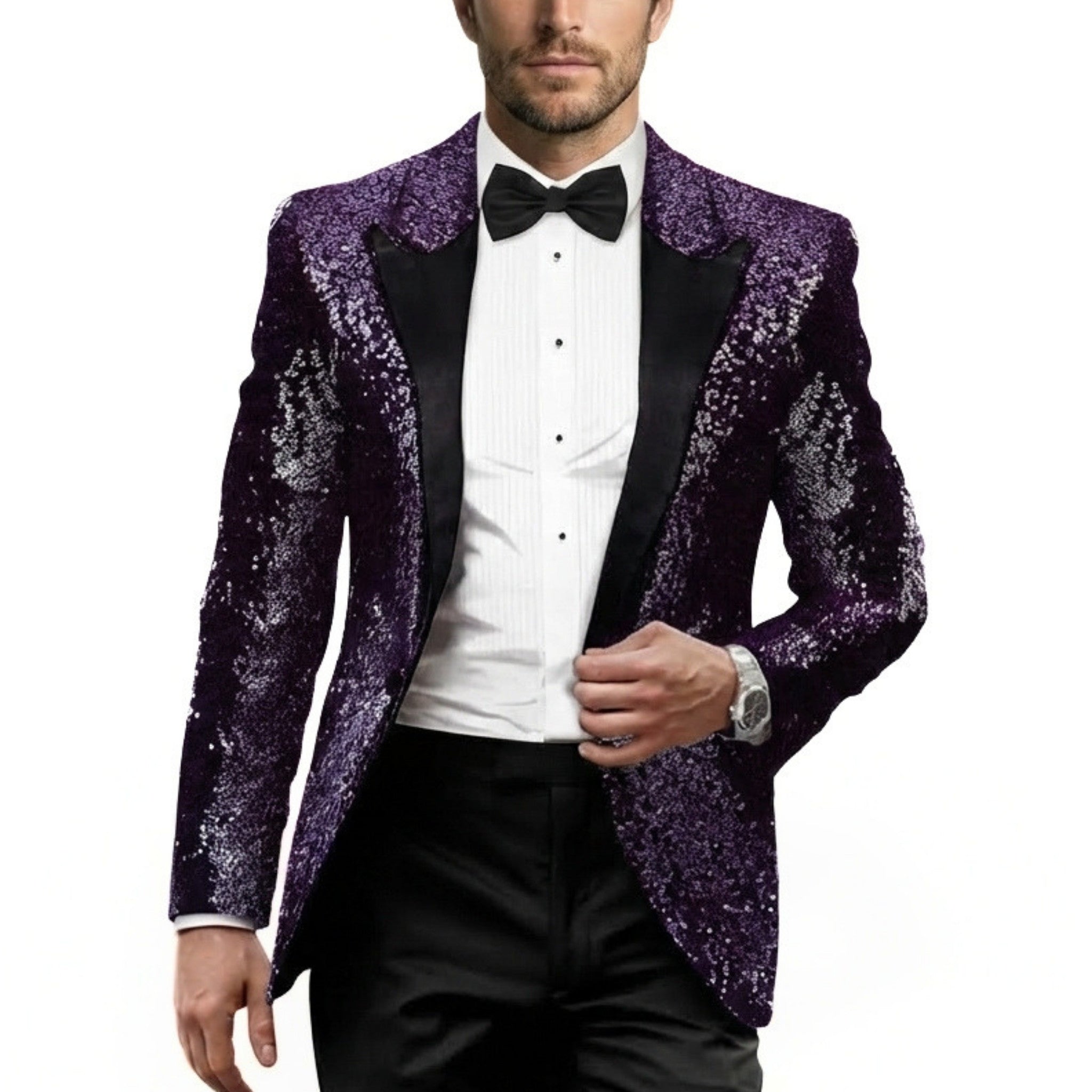 Men’s Tailored Single Breasted Blazer – One Button Sequin