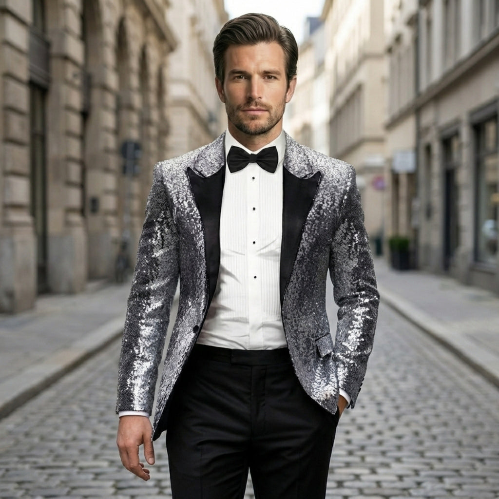 Men’s Tailored Single Breasted Blazer – One Button Sequin