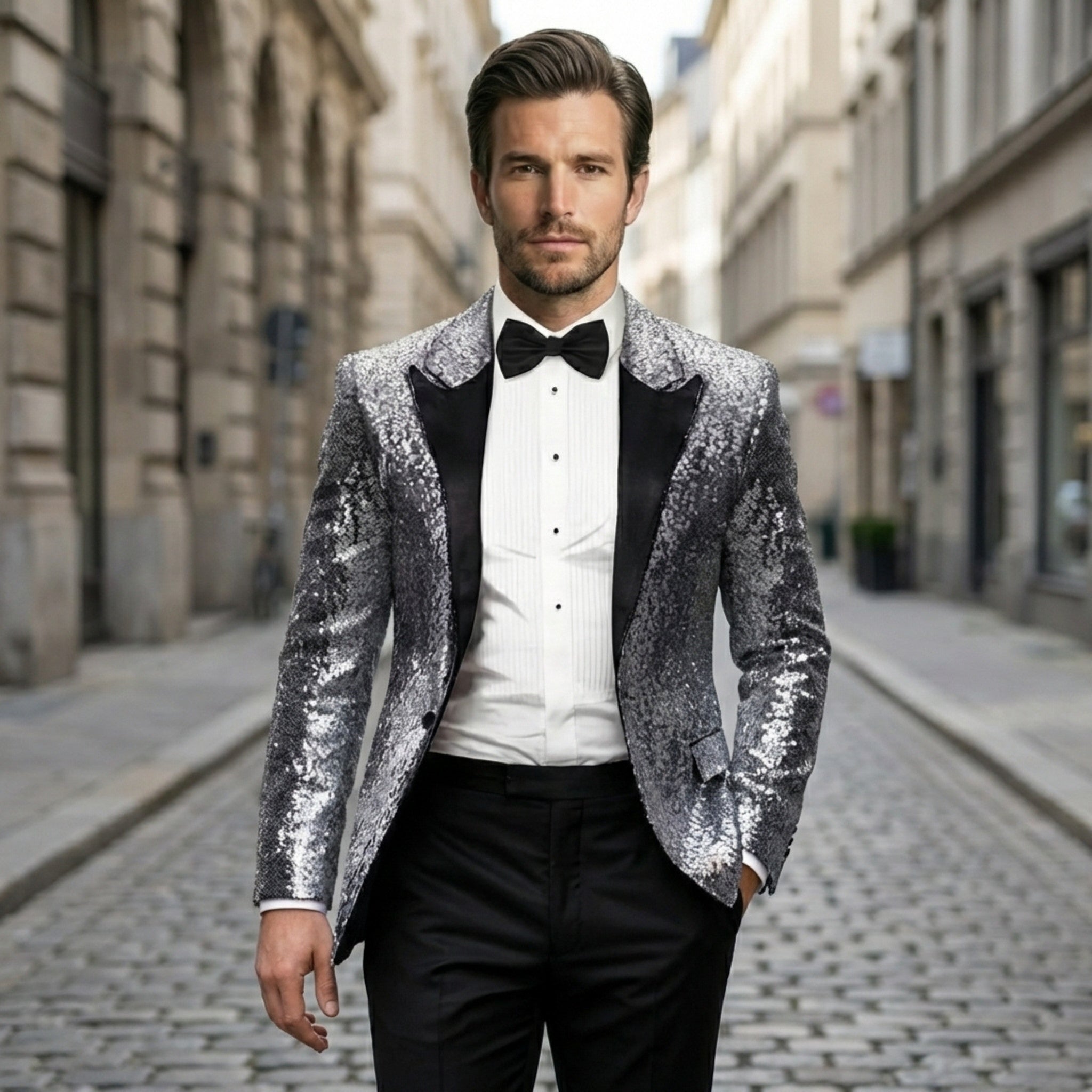 Men’s Tailored Single Breasted Blazer – One Button Sequin