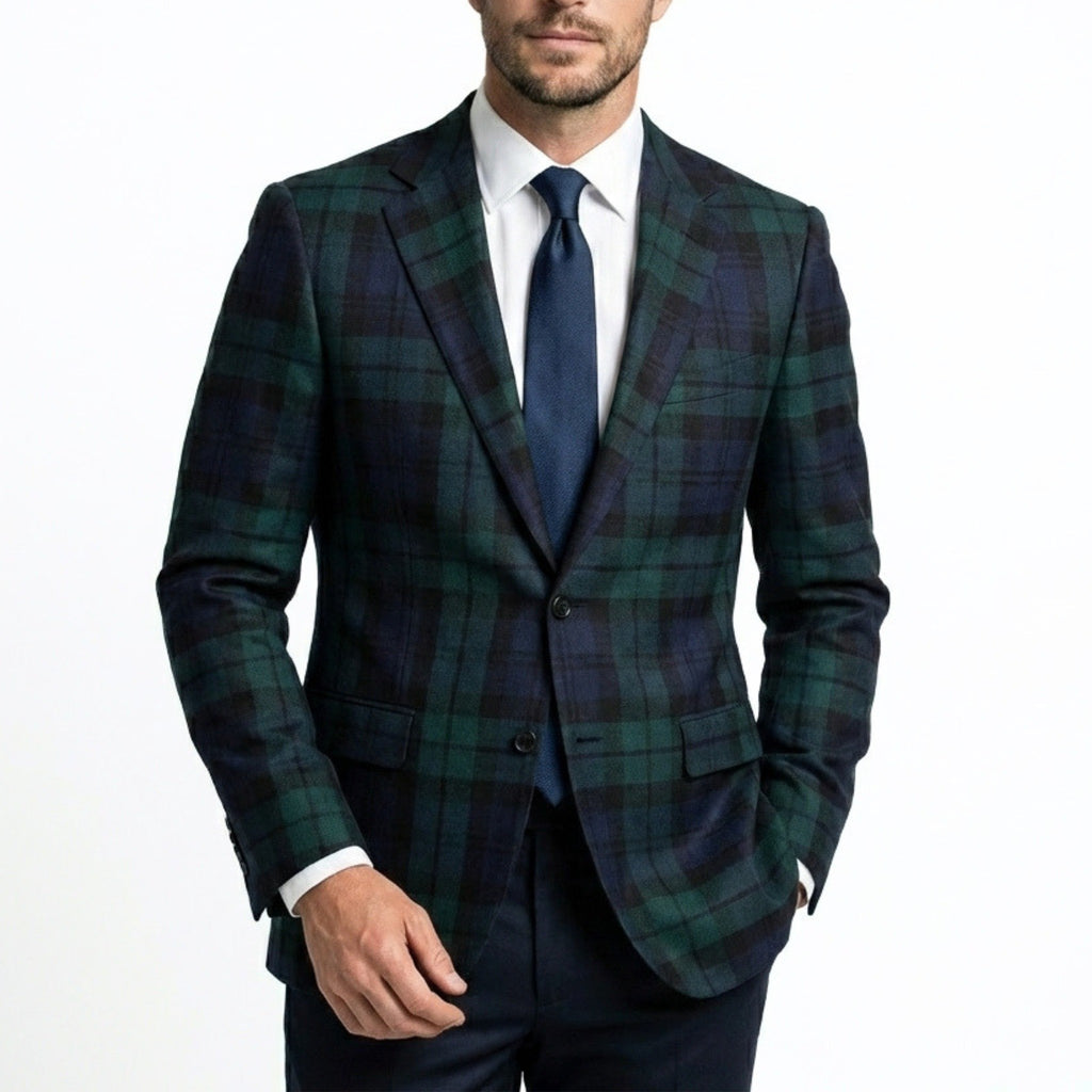 Men’s Tailored Single Breasted Blazer – One Button Plaid