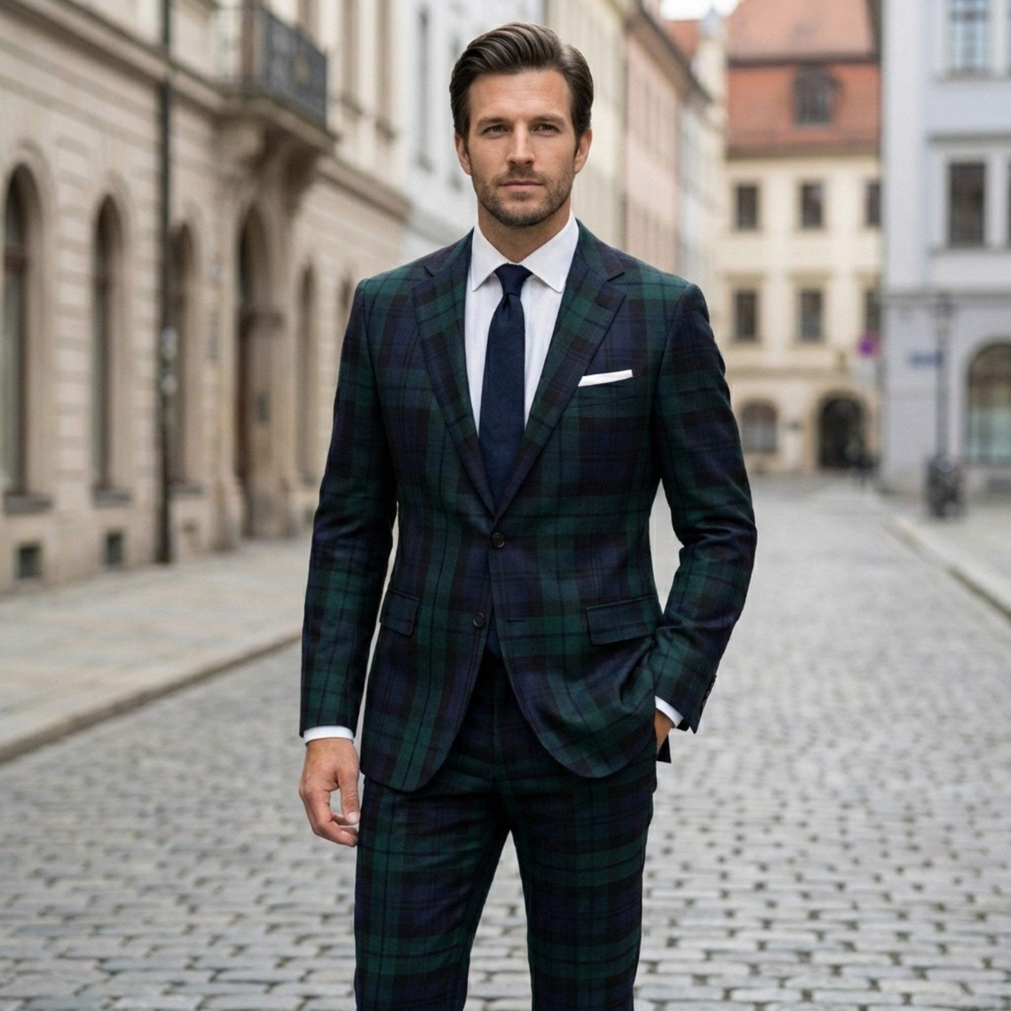 Men’s Tailored Single Breasted Blazer – One Button Plaid