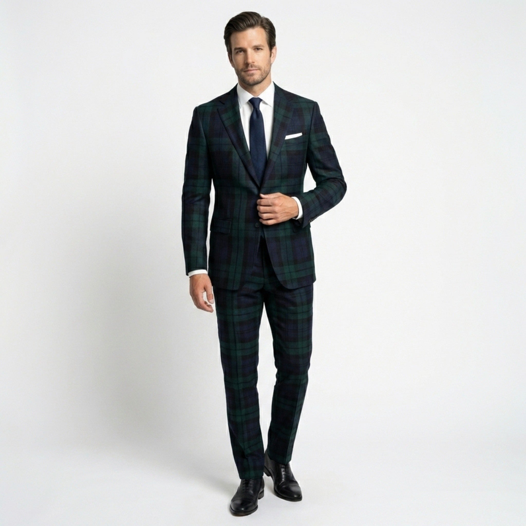 Men’s Tailored Single Breasted Blazer – One Button Plaid