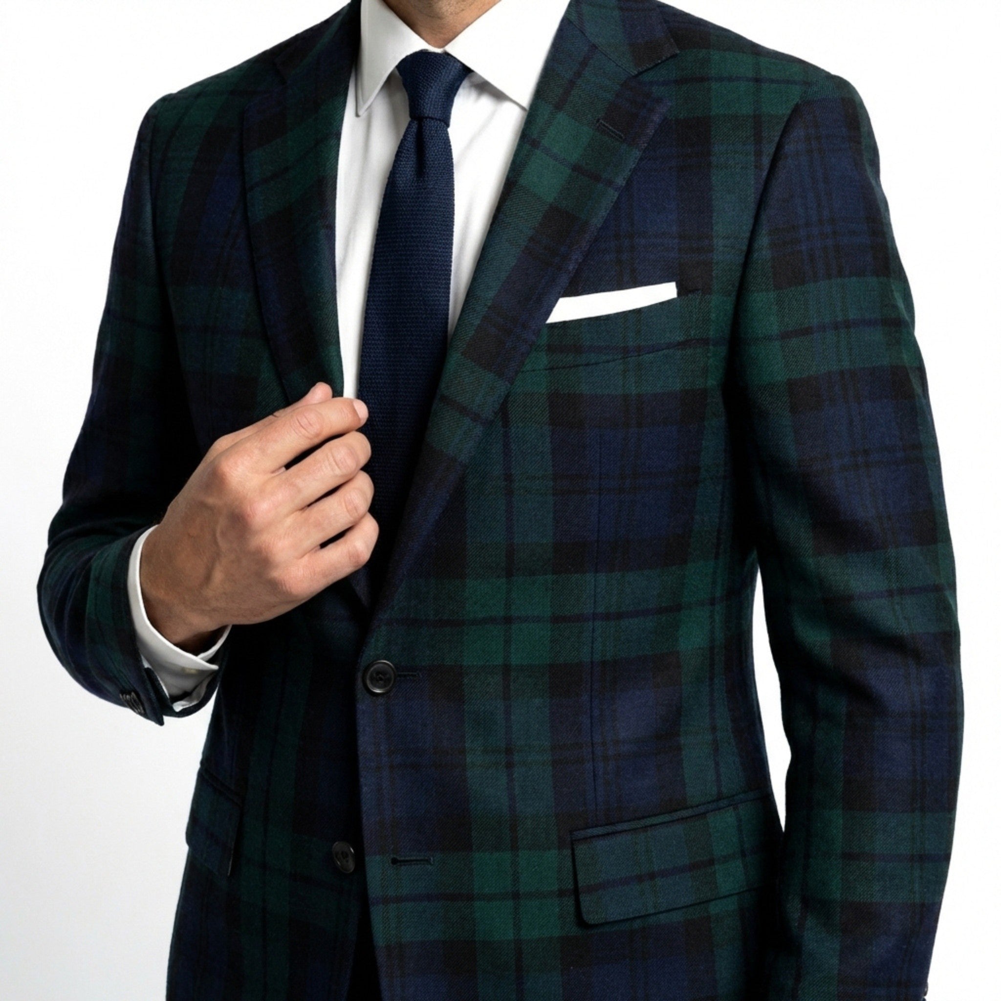 Men’s Tailored Single Breasted Blazer – One Button Plaid