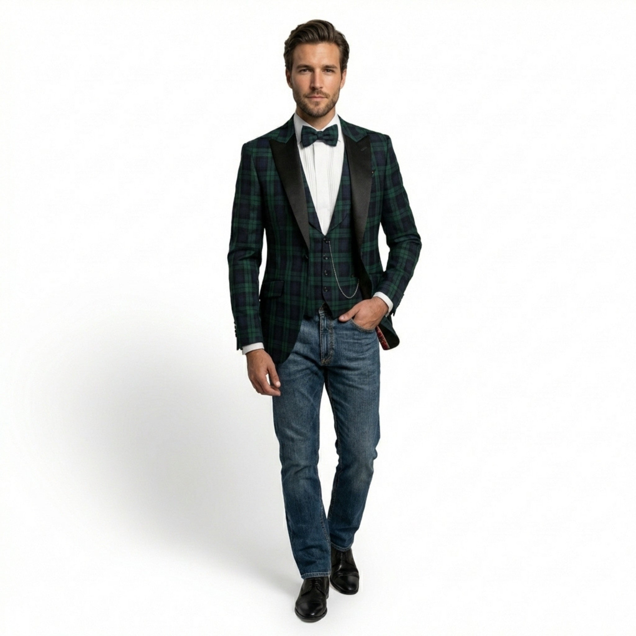 Men’s Single Breasted Blazer – Tailored Two Button Plaid