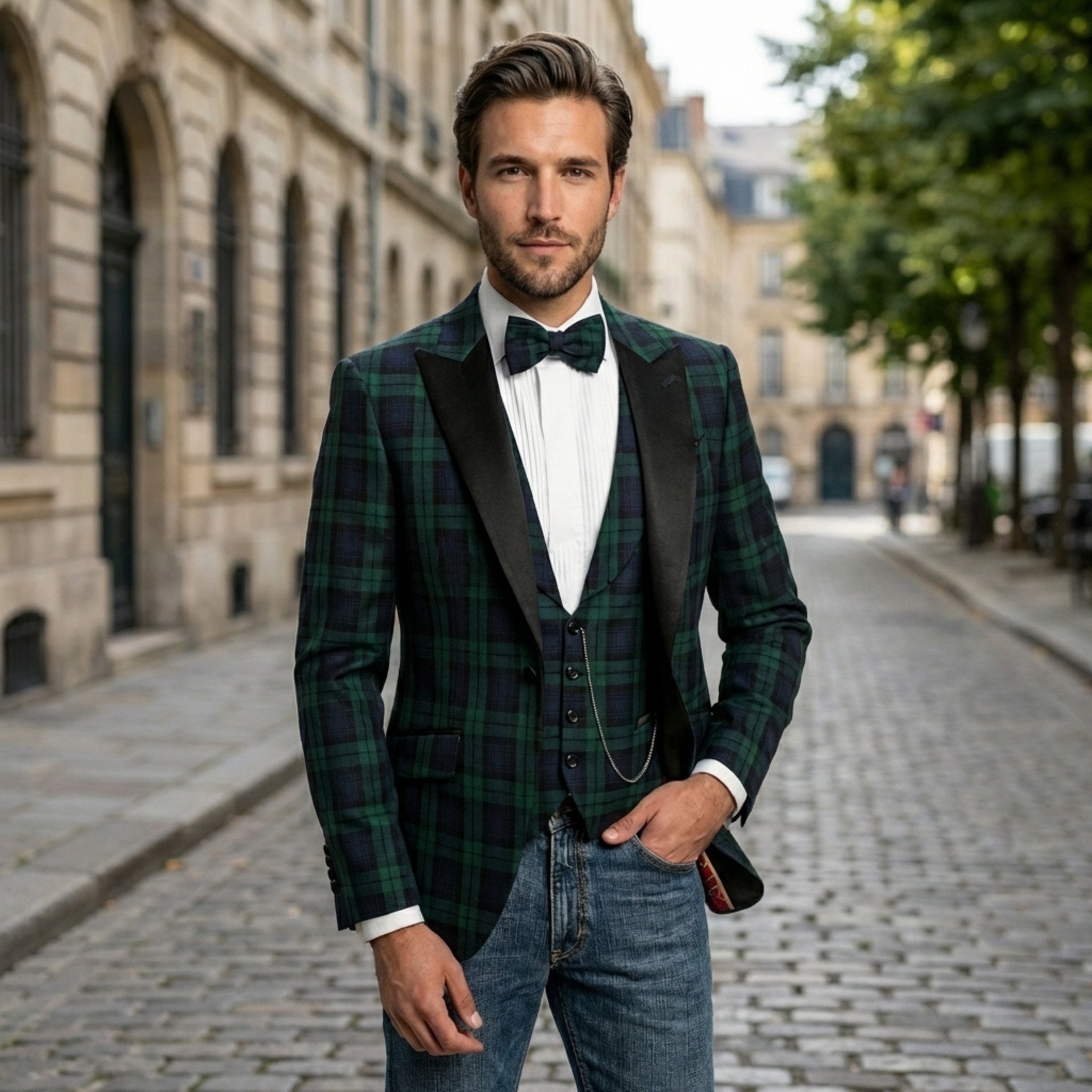 Men’s Single Breasted Blazer – Tailored Two Button Plaid