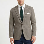 Men’s Tailored Fit Houndstooth Casual Blazer – Single Breasted Two Buttons Green Red Brown