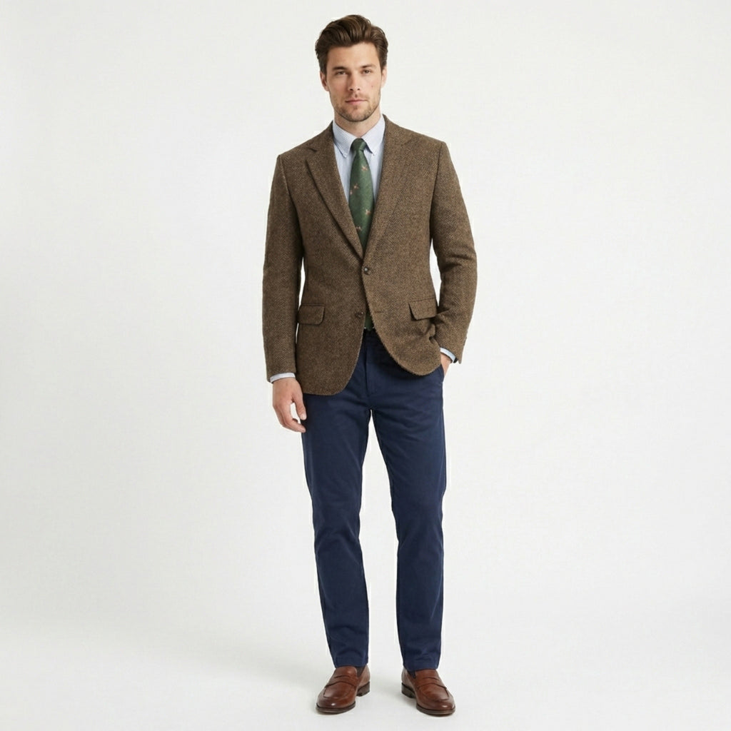Men’s Tweed Herringbone Retro Vintage Regular Plus Size Blazer – Single Breasted Two Buttons