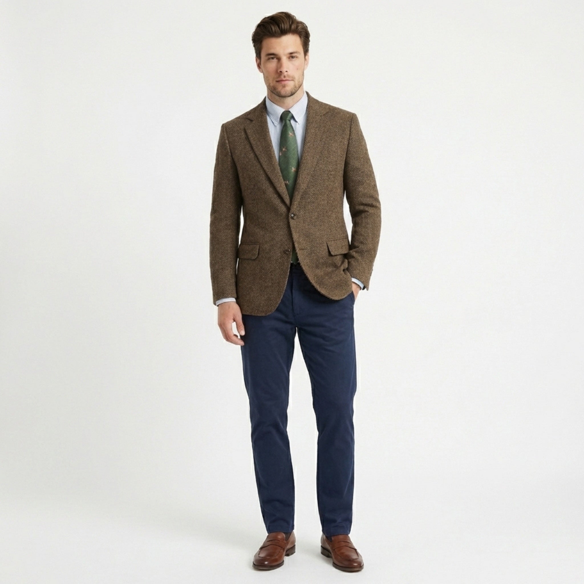 Men’s Tweed Herringbone Retro Vintage Regular Plus Size Blazer – Single Breasted Two Buttons