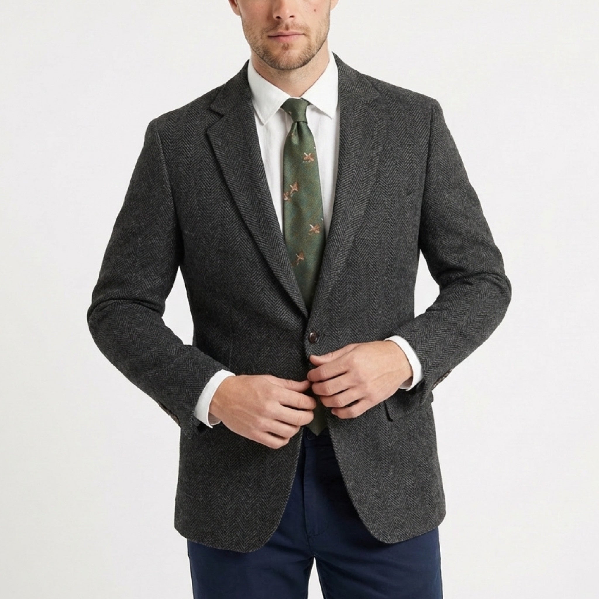 Men’s Tweed Herringbone Retro Vintage Regular Plus Size Blazer – Single Breasted Two Buttons