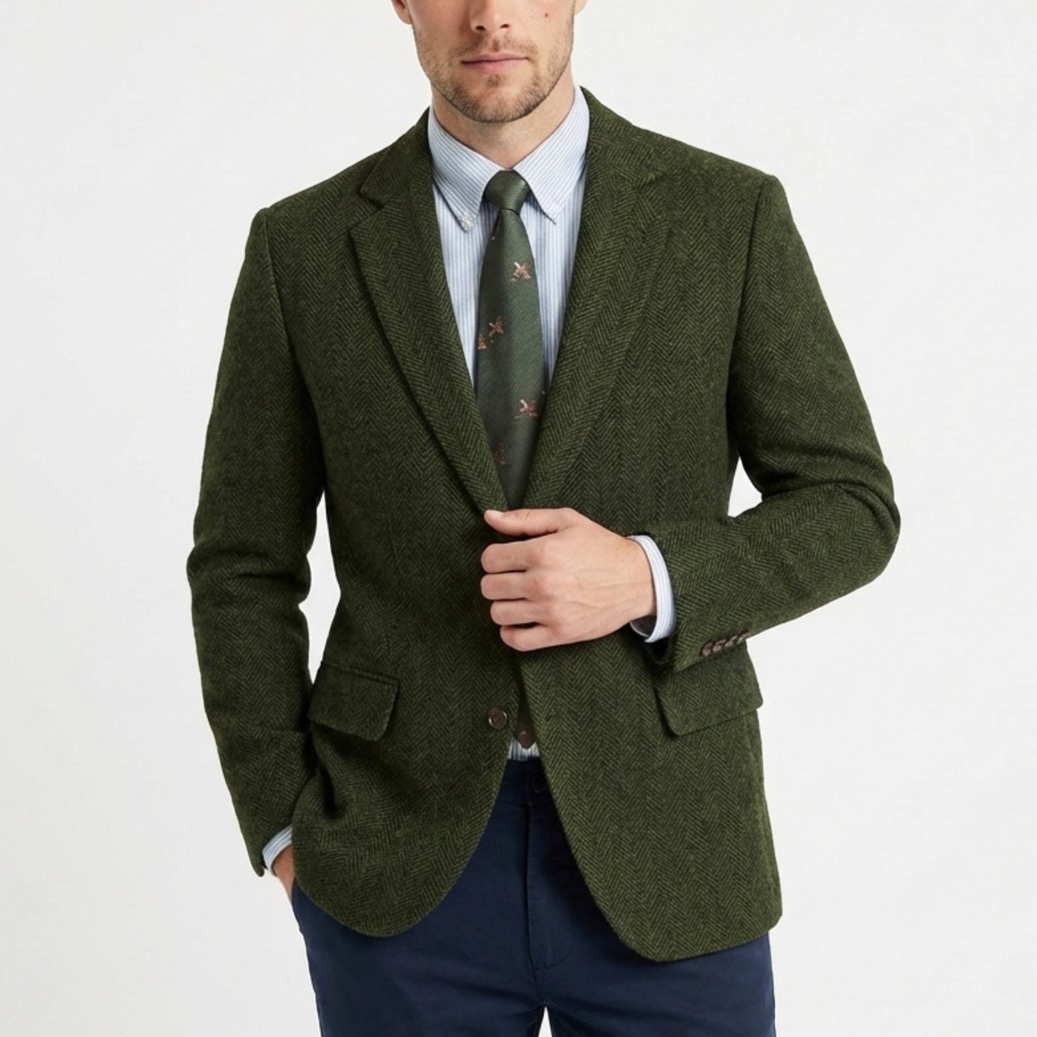 Men’s Tweed Herringbone Retro Vintage Regular Plus Size Blazer – Single Breasted Two Buttons