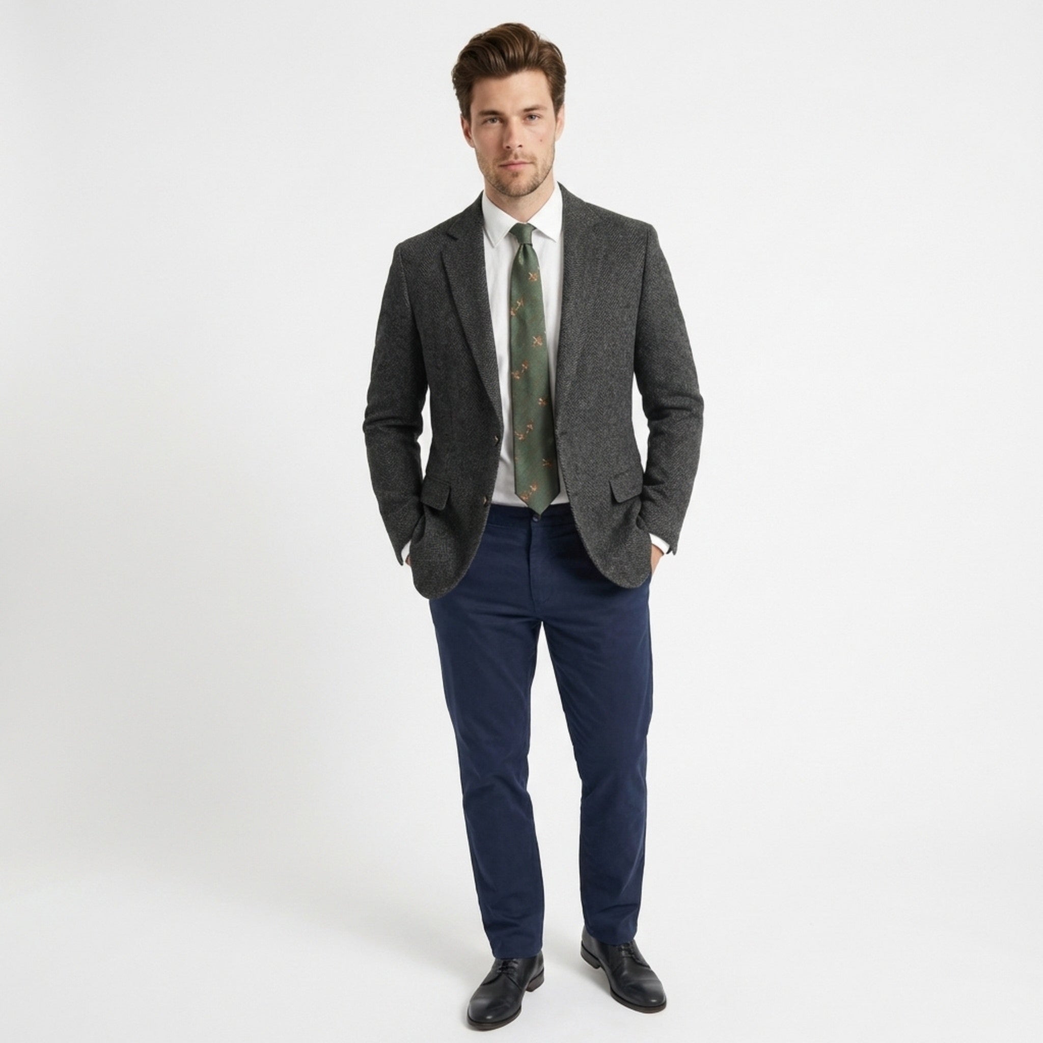 Men’s Tweed Herringbone Retro Vintage Regular Plus Size Blazer – Single Breasted Two Buttons