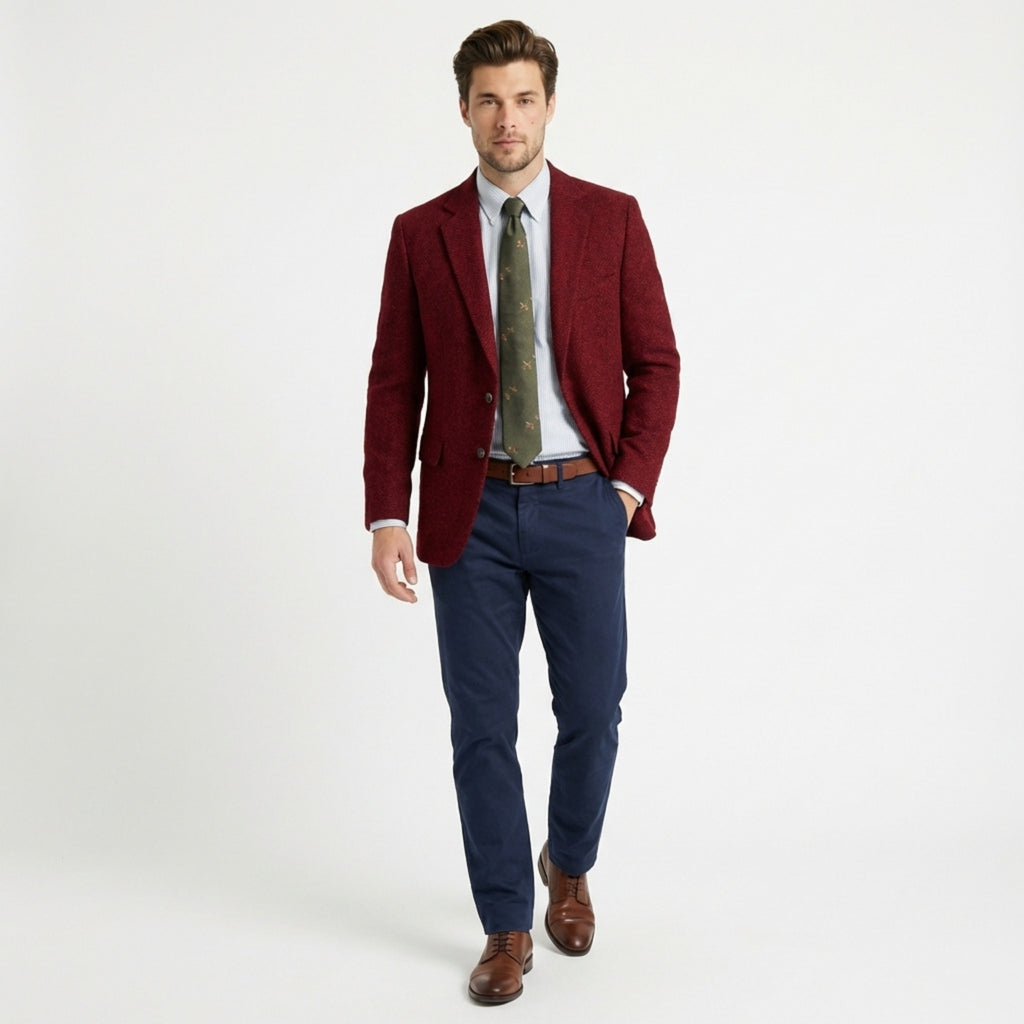 Men’s Tweed Herringbone Retro Vintage Regular Plus Size Blazer – Single Breasted Two Buttons
