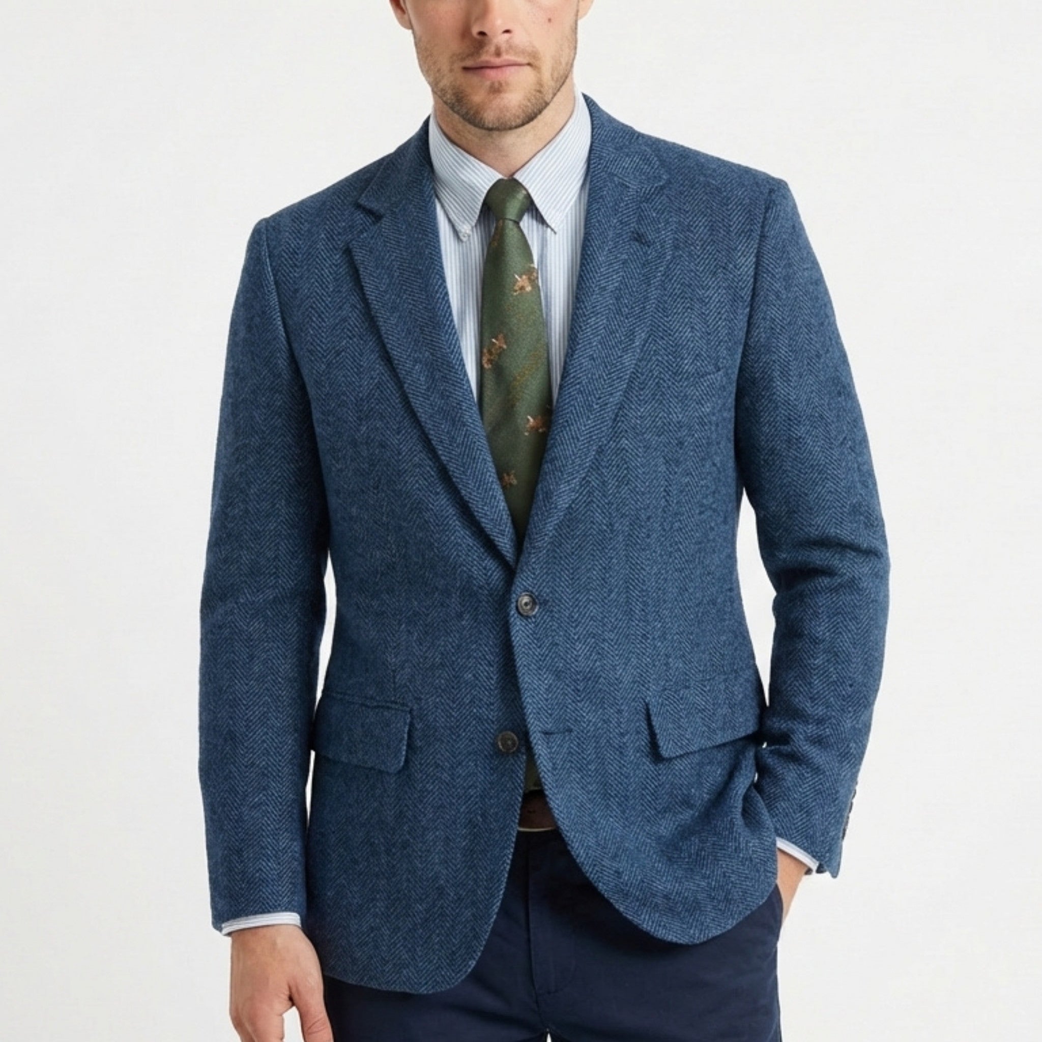 Men’s Tweed Herringbone Retro Vintage Regular Plus Size Blazer – Single Breasted Two Buttons