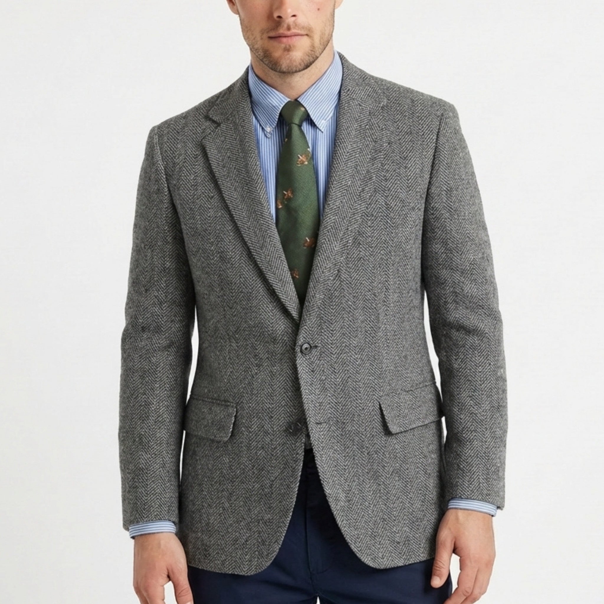 Men’s Tweed Herringbone Retro Vintage Regular Plus Size Blazer – Single Breasted Two Buttons