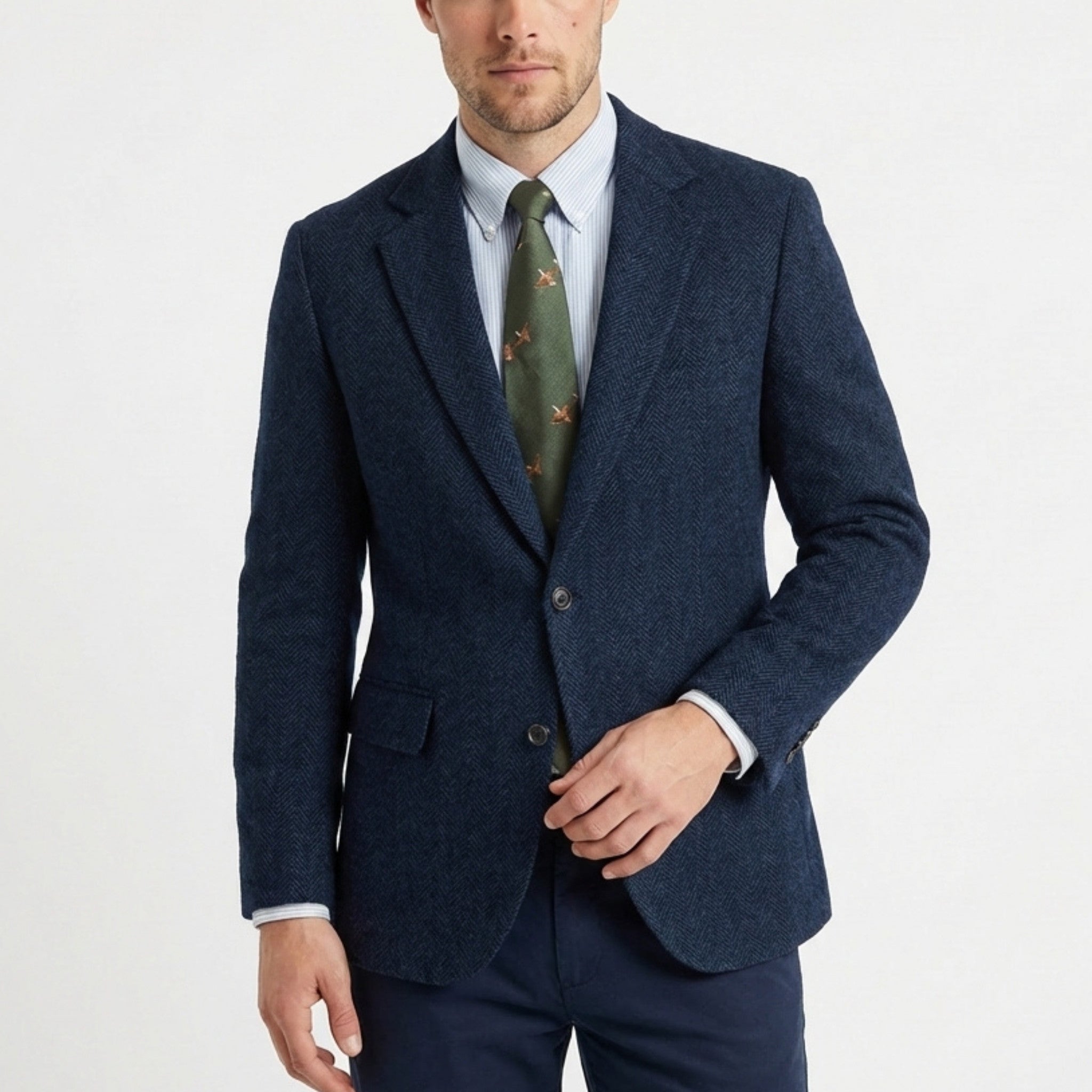 Men’s Tweed Herringbone Retro Vintage Regular Plus Size Blazer – Single Breasted Two Buttons