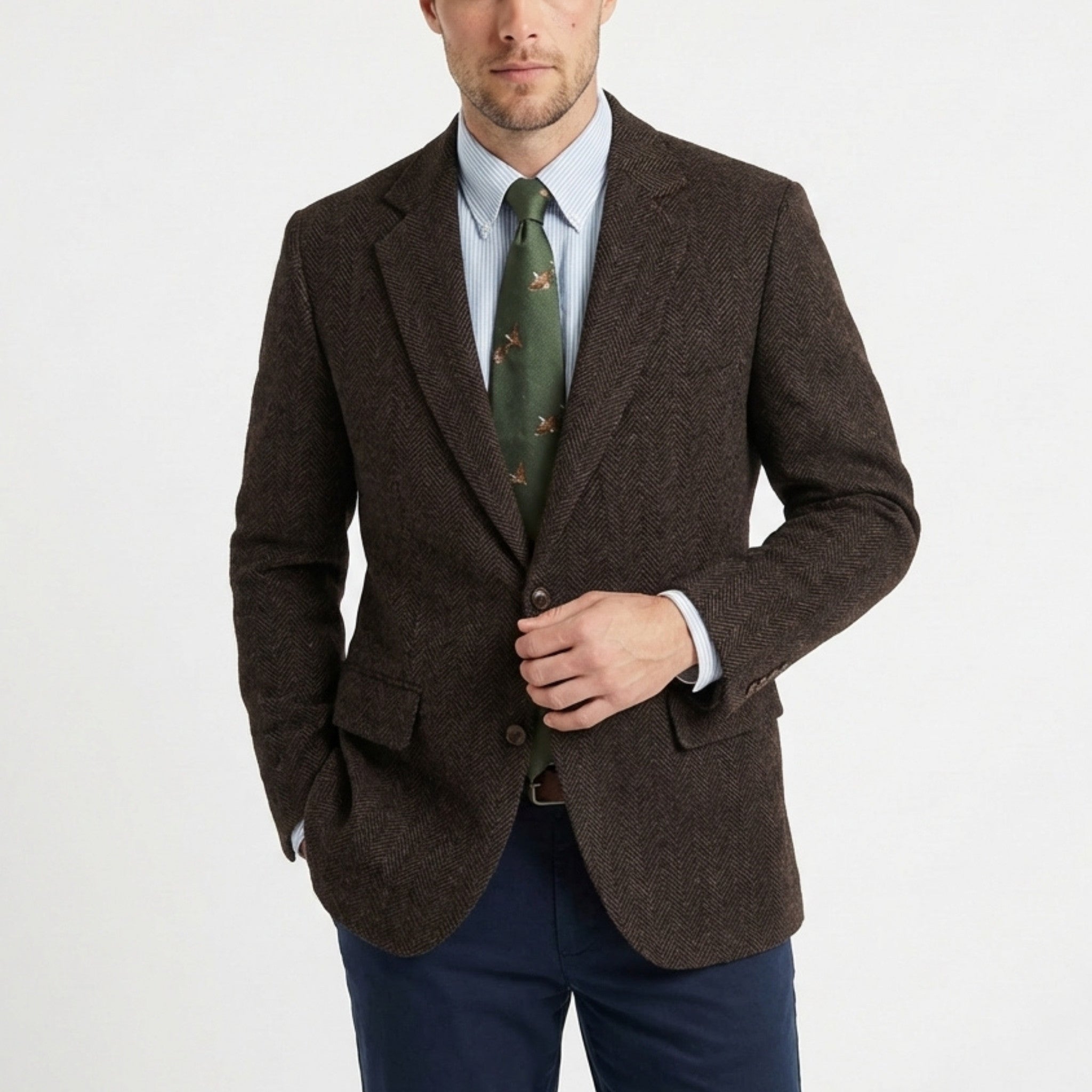 Men’s Tweed Herringbone Retro Vintage Regular Plus Size Blazer – Single Breasted Two Buttons