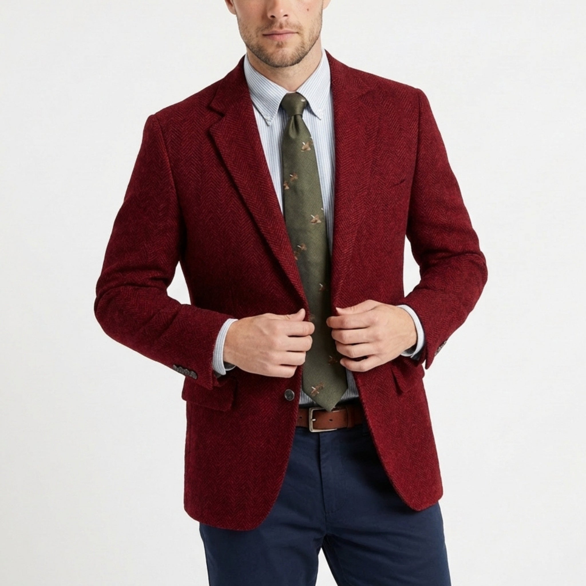 Men’s Tweed Herringbone Retro Vintage Regular Plus Size Blazer – Single Breasted Two Buttons