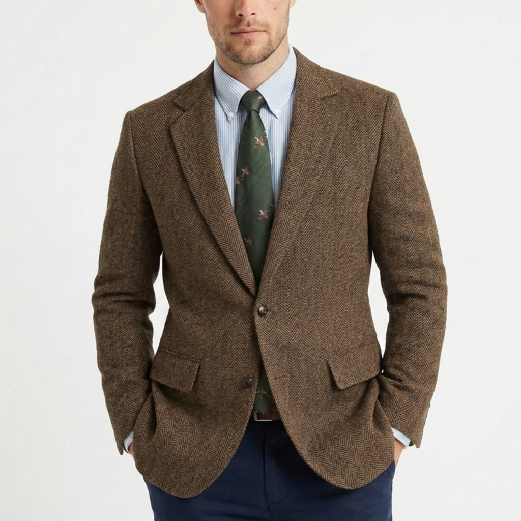 Men’s Tweed Herringbone Retro Vintage Regular Plus Size Blazer – Single Breasted Two Buttons