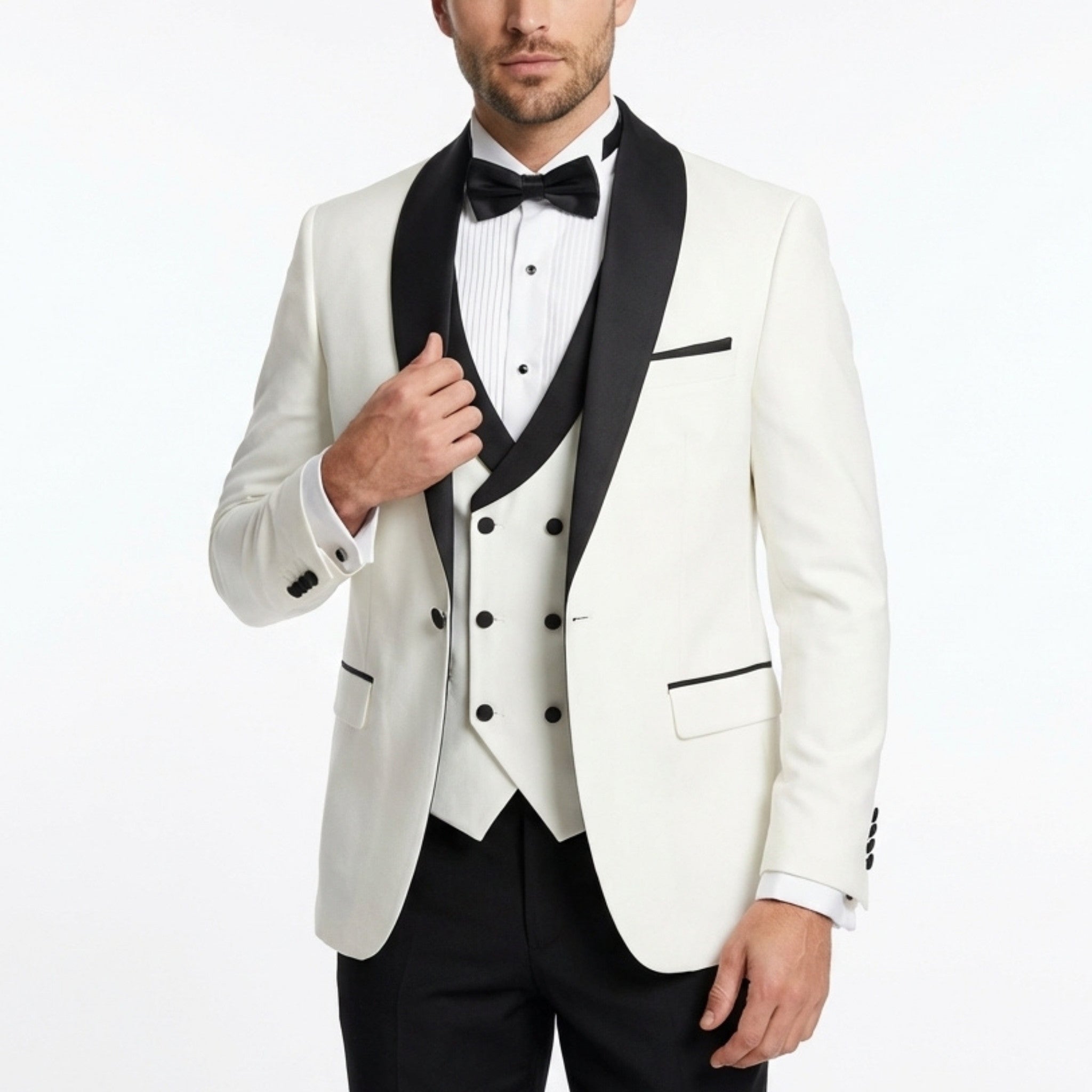 Men’s Tailored Fit 3-Piece Wedding Suit – Single Breasted One Button Shawl Collar